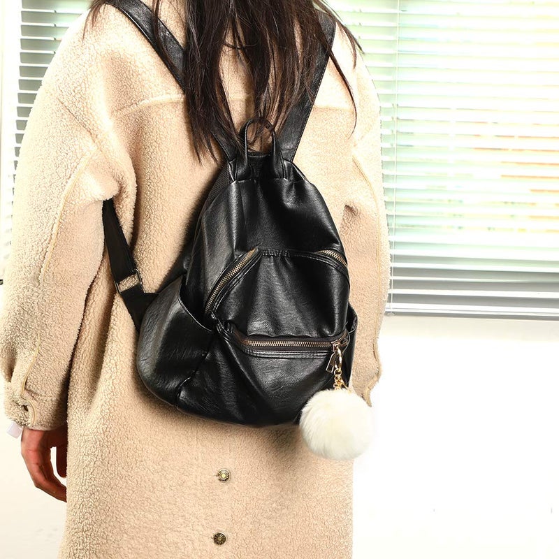 Soleebee Soft Artificial Rabbit Fur Keychain Plush Ball Key Ring Cute Pom Pom Bag Charm for Women Girls (Beige) - Image 2